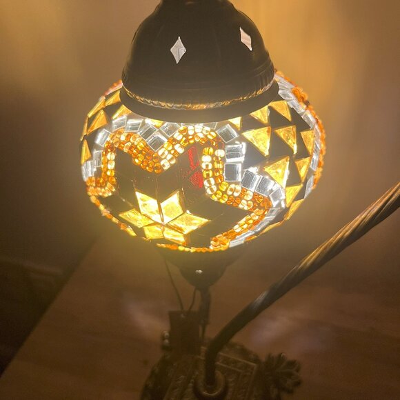 Mosaic Table Lamp White  Bedside Lampshade Light - Picture 3 of 14